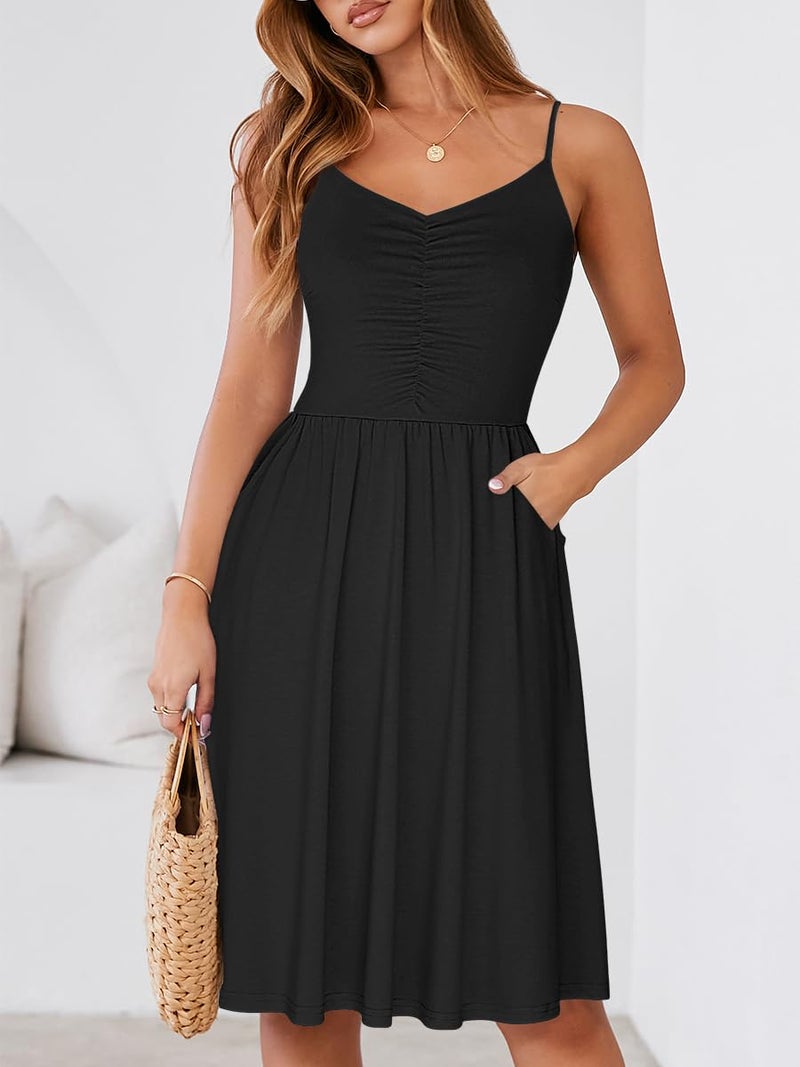 YATHON Women's Spaghetti Straps Party Sundress Casual Beach Summer Dresses 2025(L, YT090-Black) - Image 4